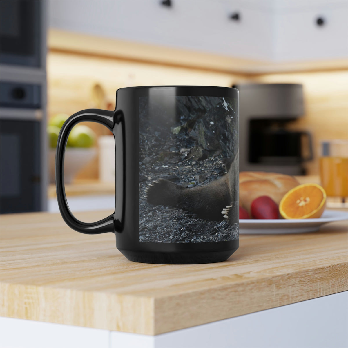 Snoozing Bear Black Mug, 15oz