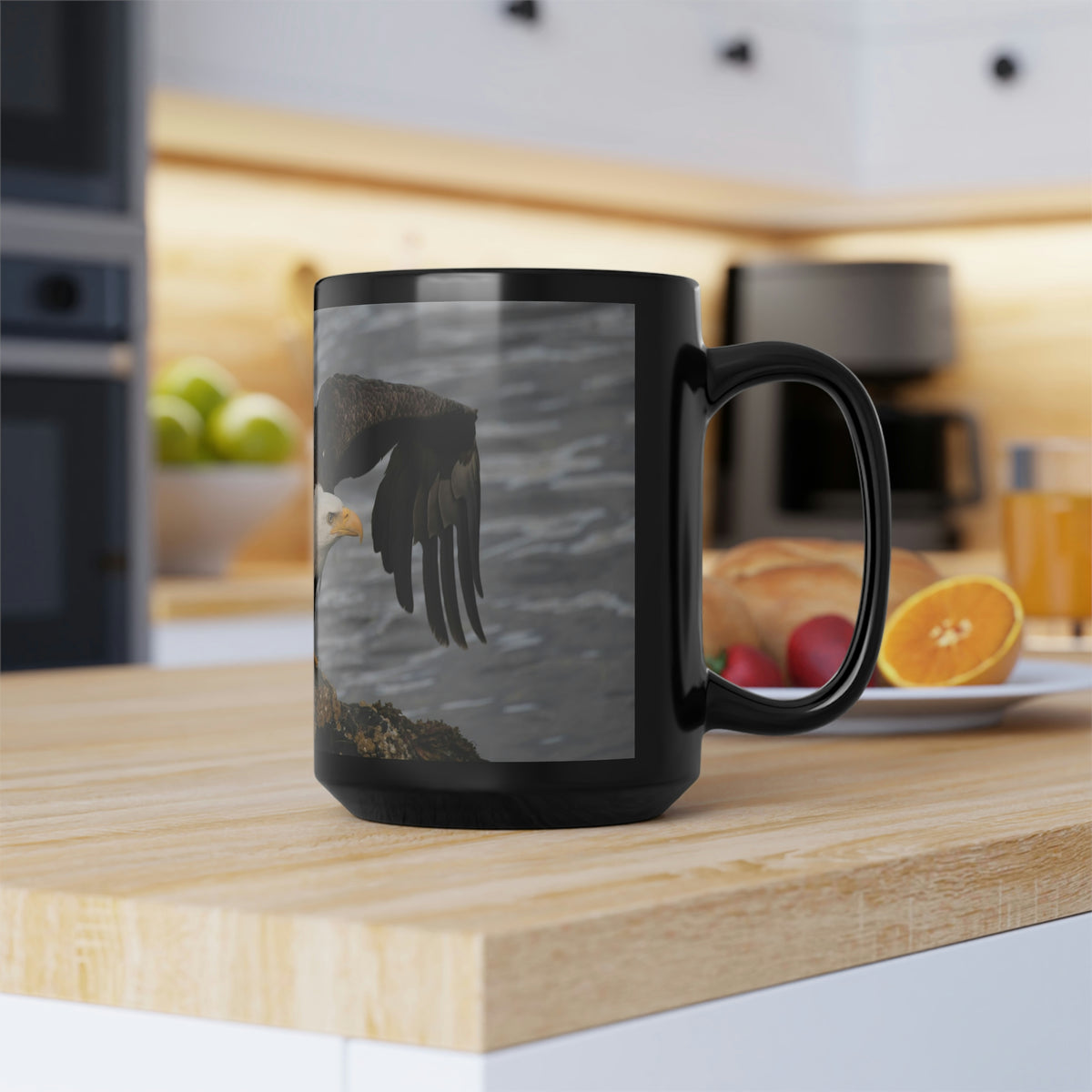 Bald Eagle Take Off Black Mug, 15oz