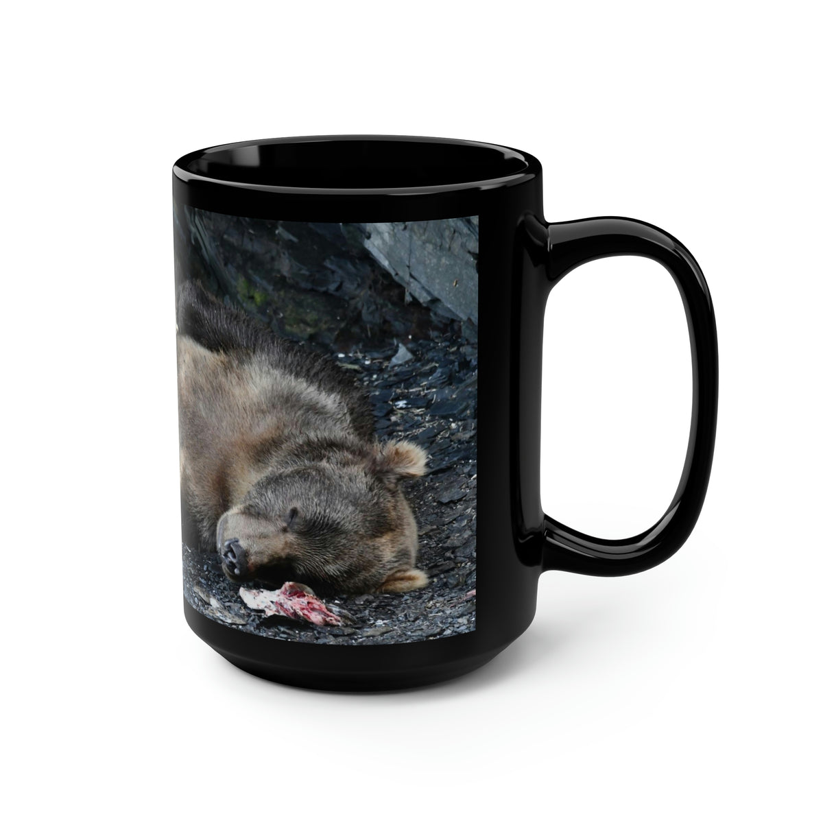 Snoozing Bear Black Mug, 15oz