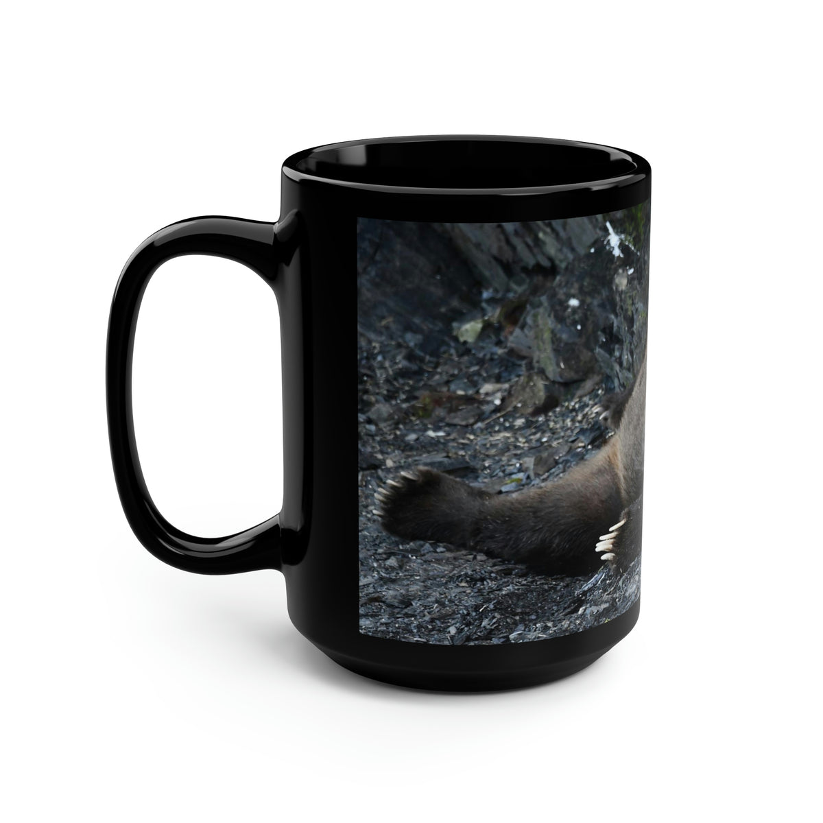 Snoozing Bear Black Mug, 15oz