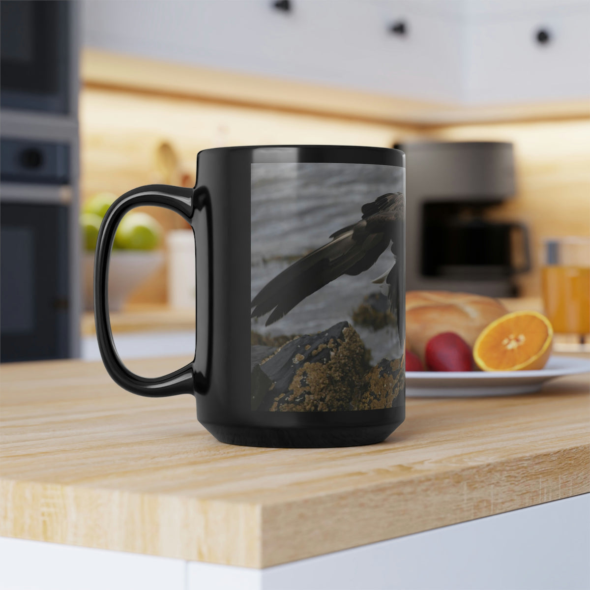 Bald Eagle Take Off Black Mug, 15oz