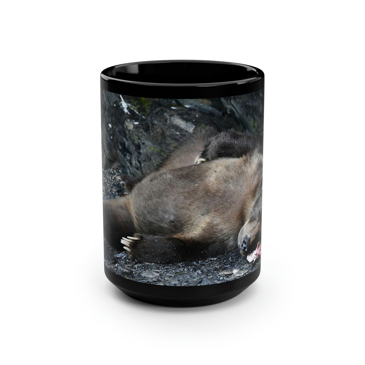 Snoozing Bear Black Mug, 15oz