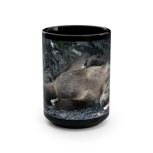Snoozing Bear Black Mug, 15oz