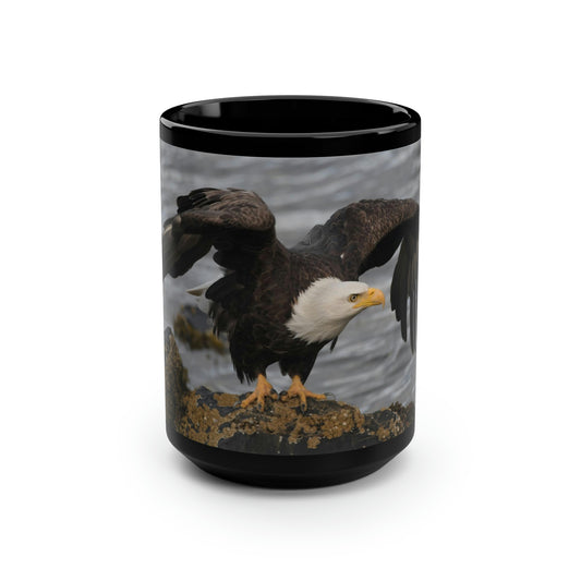 Bald Eagle Take Off Black Mug, 15oz